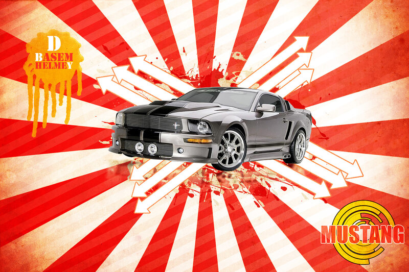 Mustang car on red background