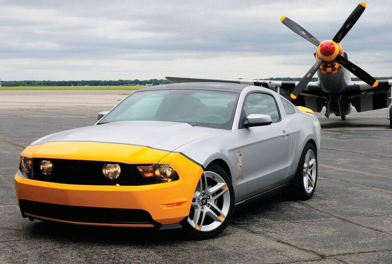 Mustang with vintage plane