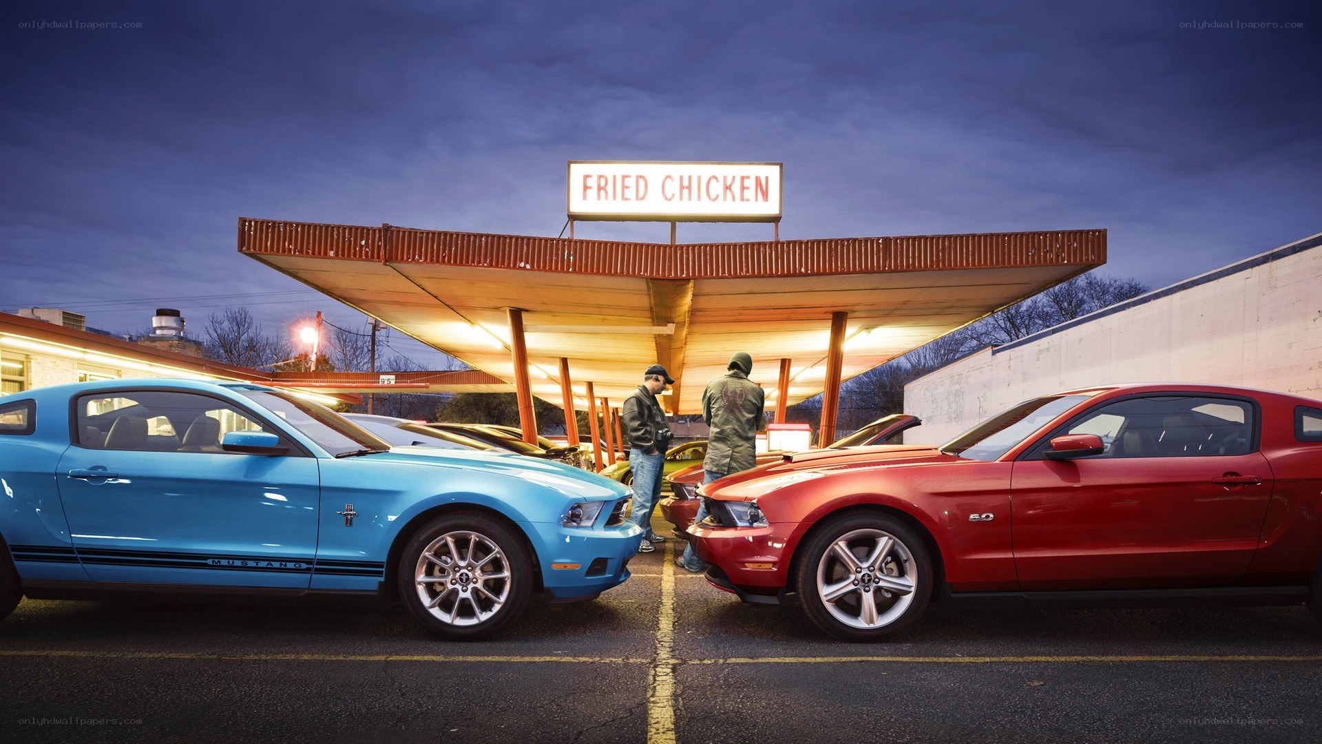 Mustangs at a fried chicken restaurant