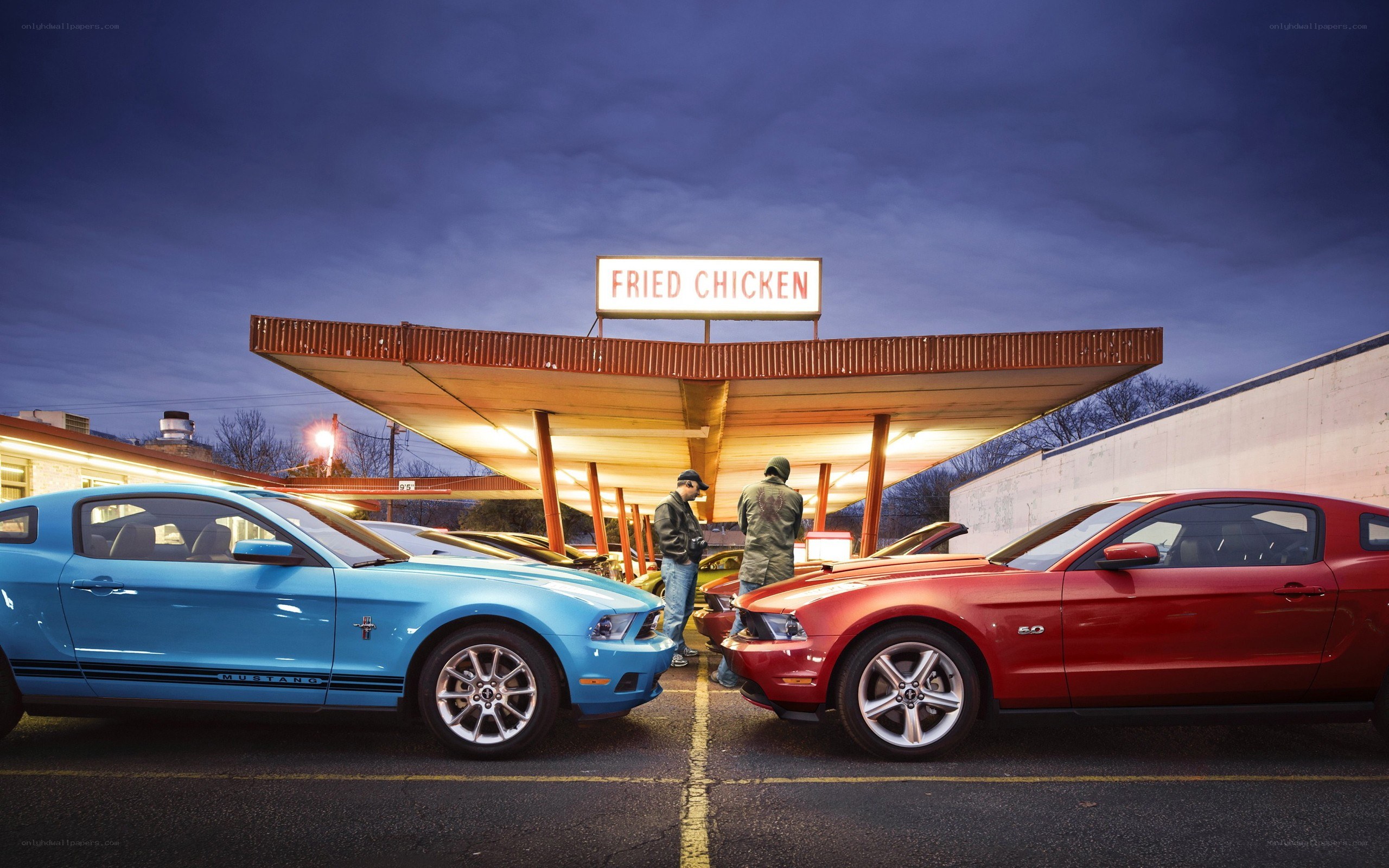 Mustangs at a fried chicken restaurant