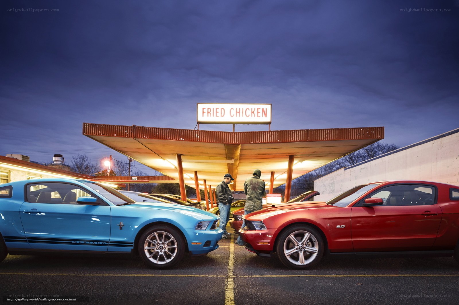 Mustangs at a fried chicken restaurant