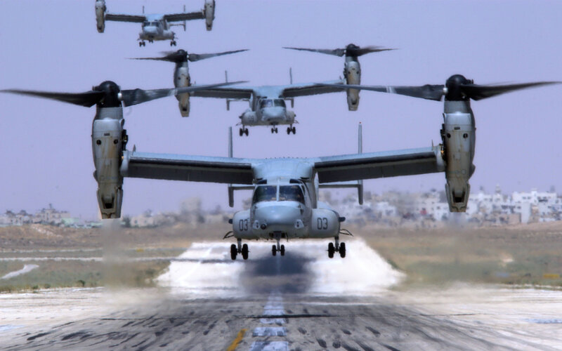 MV-22 Osprey aircraft on runway