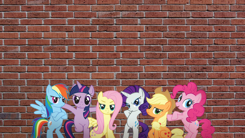My Little Pony characters against brick wall