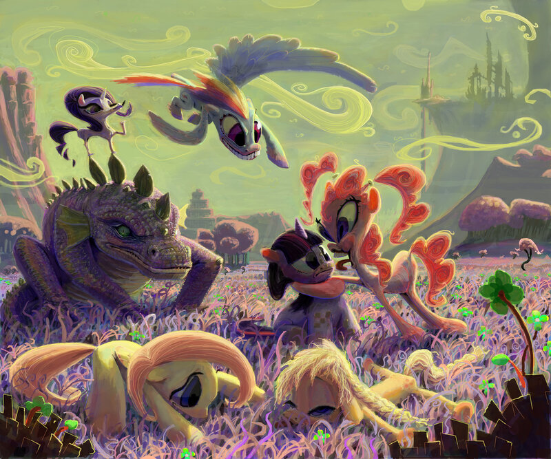 My Little Pony characters in a field
