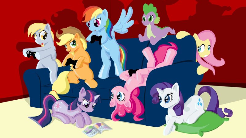 My Little Pony characters playing video games