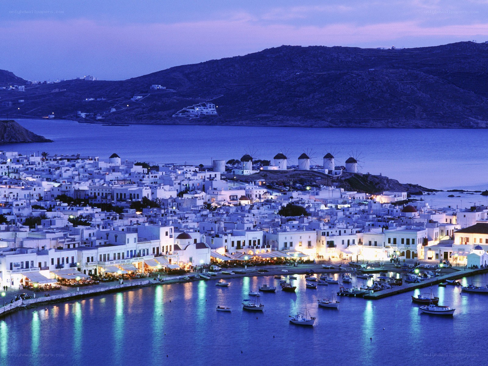 Mykonos town at dusk