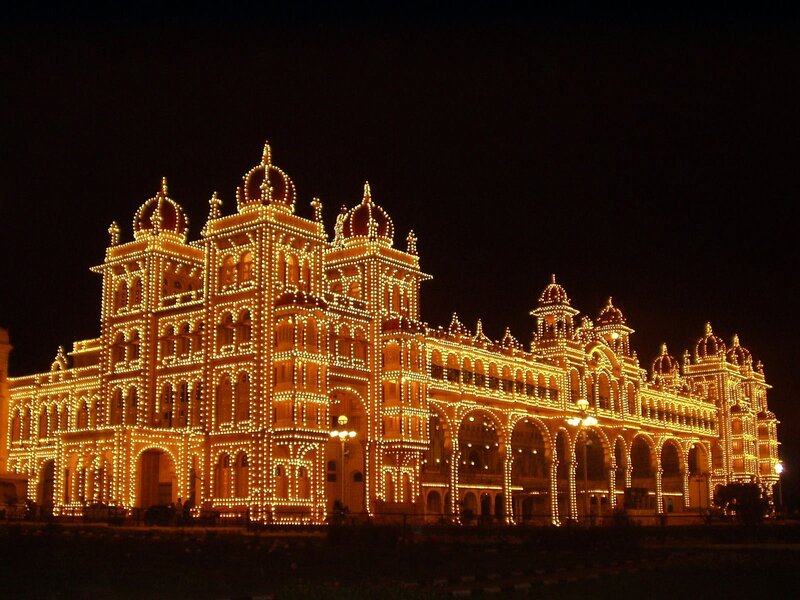 Mysore Palace at Night — Yellow, Dramatic