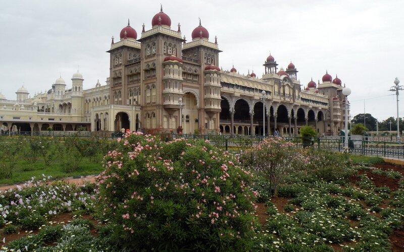 Mysore Palace with flower garden