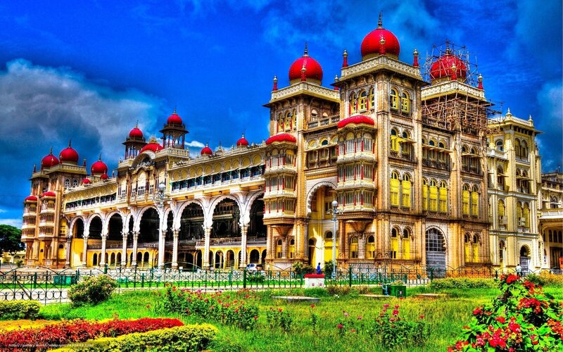 Mysore Palace with red domes