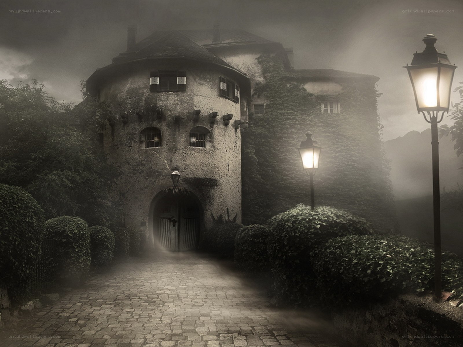 Mysterious castle at night