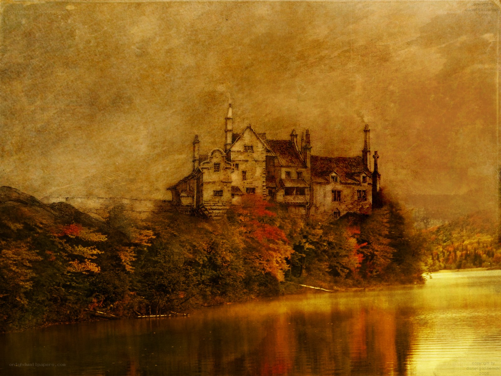 Mysterious castle by the lake