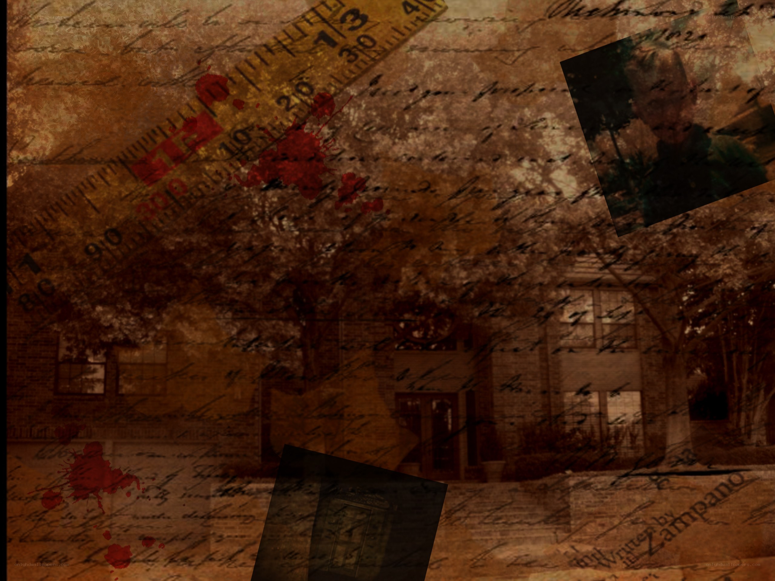 mysterious collage with blood splatters