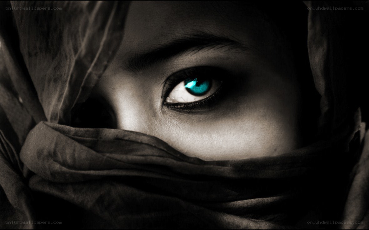 mysterious eyes under cloth
