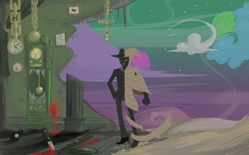 mysterious figure in a surreal room