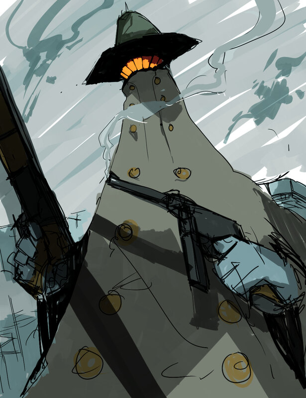 mysterious figure in trench coat