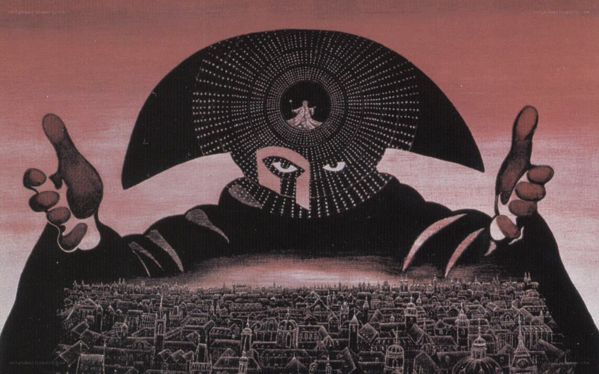 Mysterious figure over a city