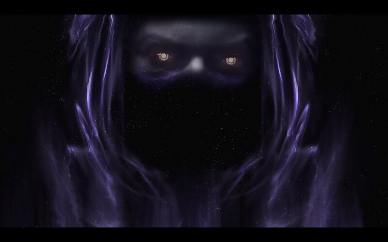 mysterious figure with glowing eyes