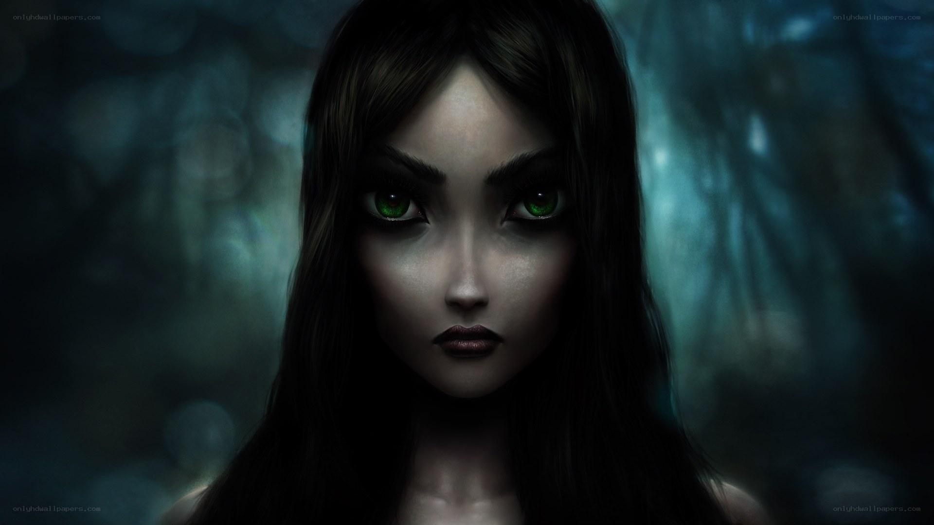 mysterious girl in dark forest