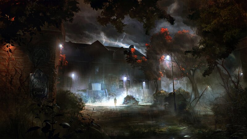 Mysterious house at night