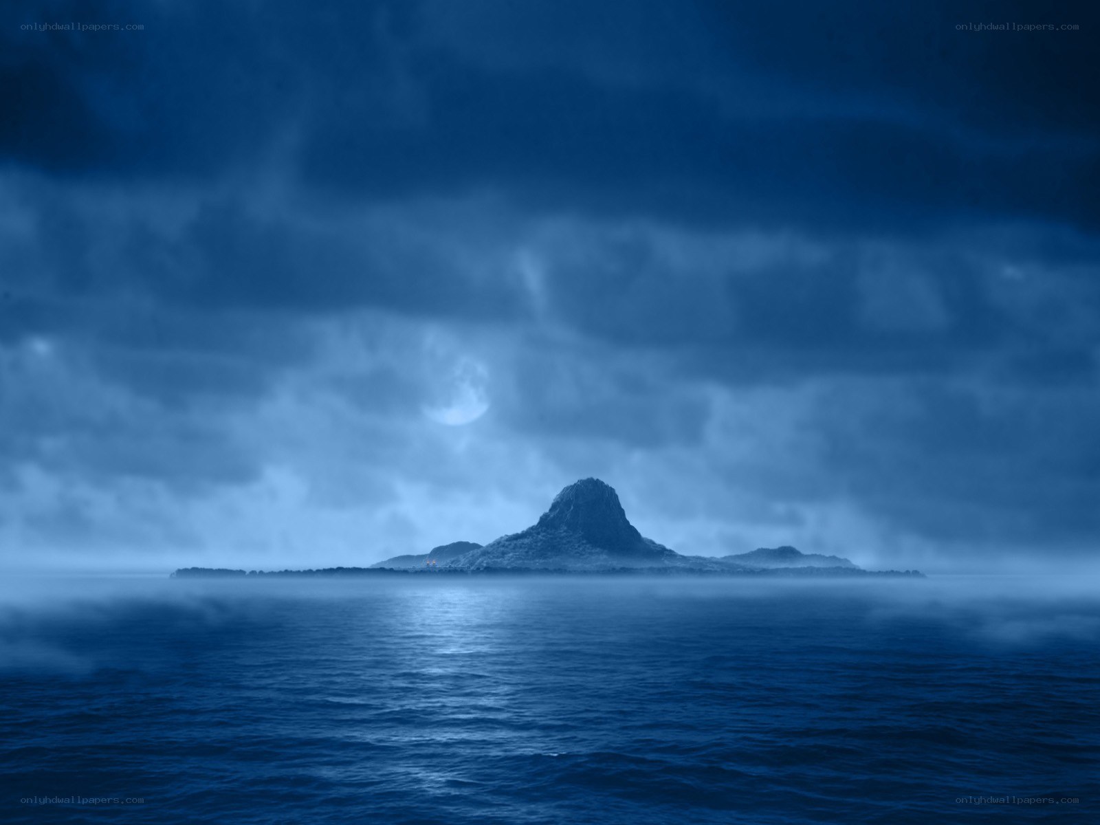 Mysterious island at night