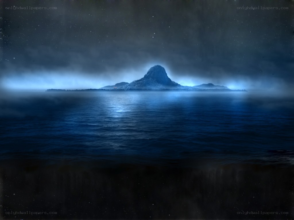 mysterious island at night