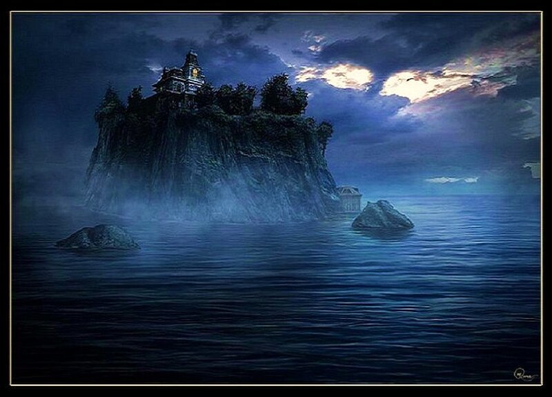 Mysterious island at night