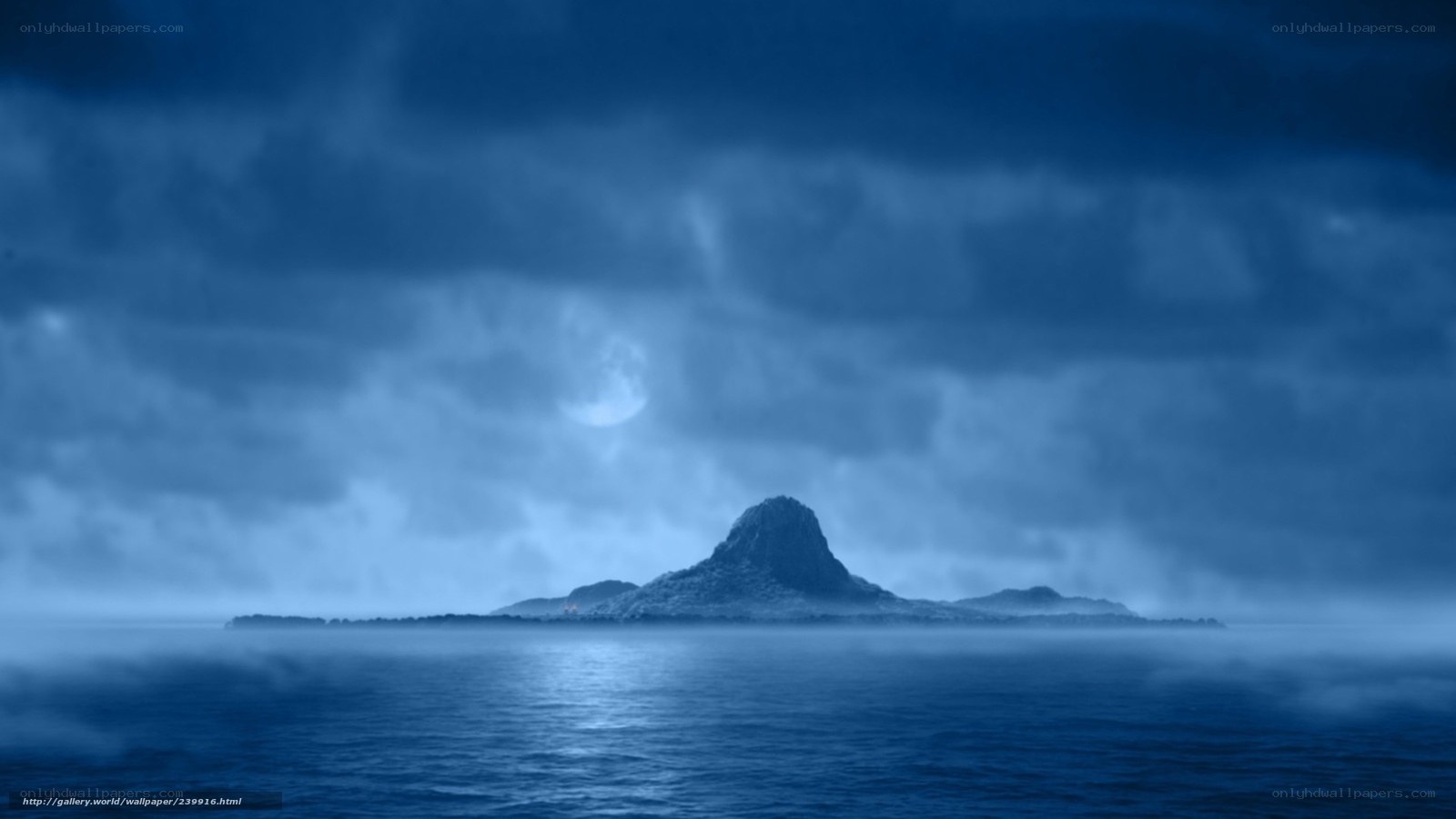 Mysterious island at night
