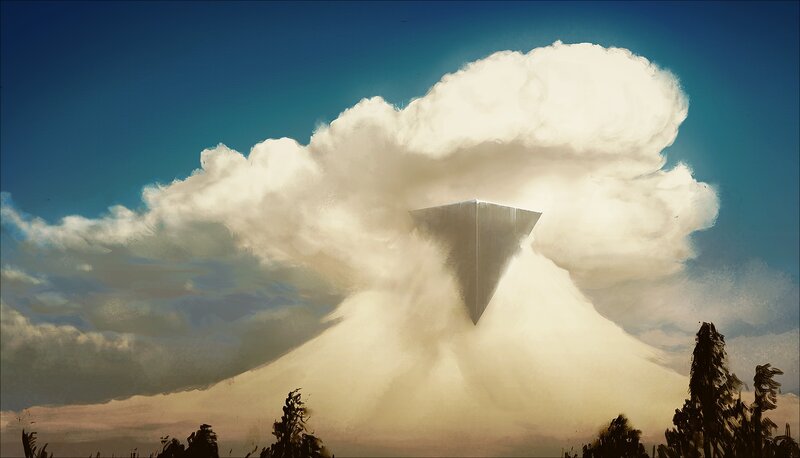 Mysterious pyramid in clouds