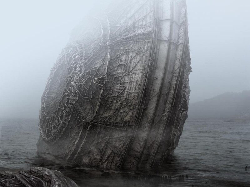 Mysterious shipwreck in fog