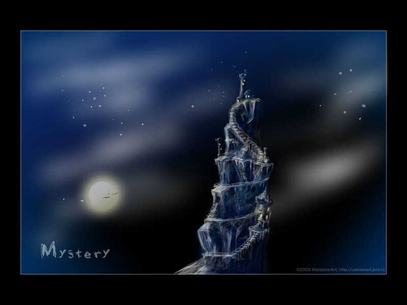 Mysterious tower under moonlight