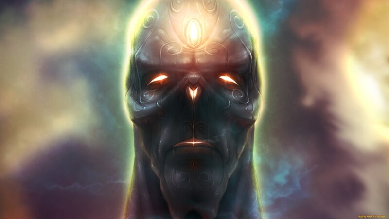 mystical alien face with glowing eyes