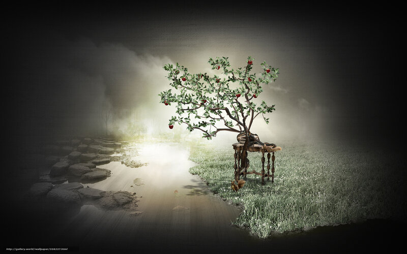Mystical apple tree scene