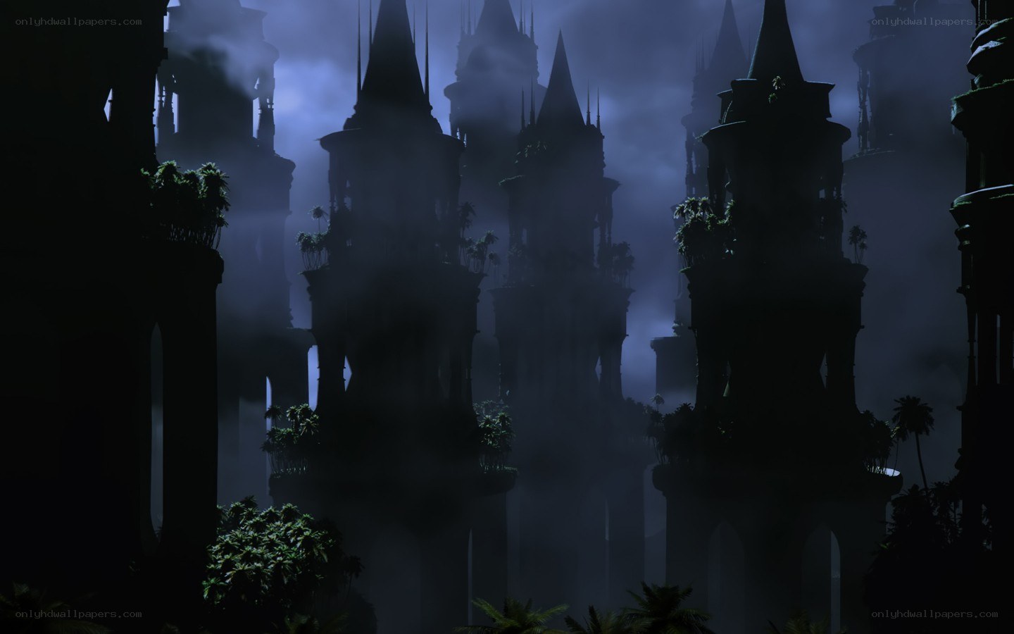 mystical castle in mist