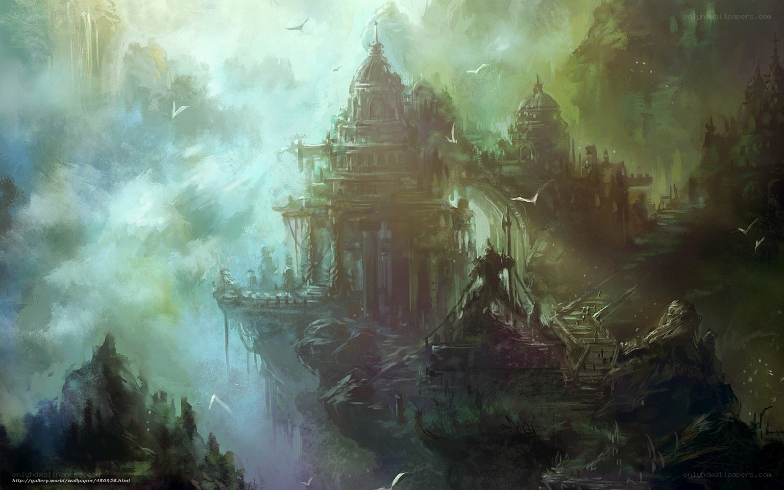Mystical castle in mist