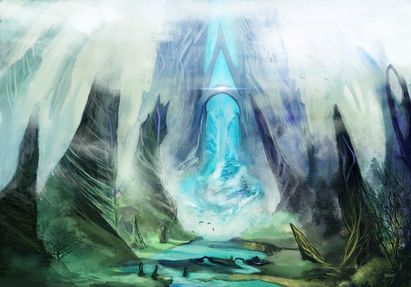mystical cave with glowing portal