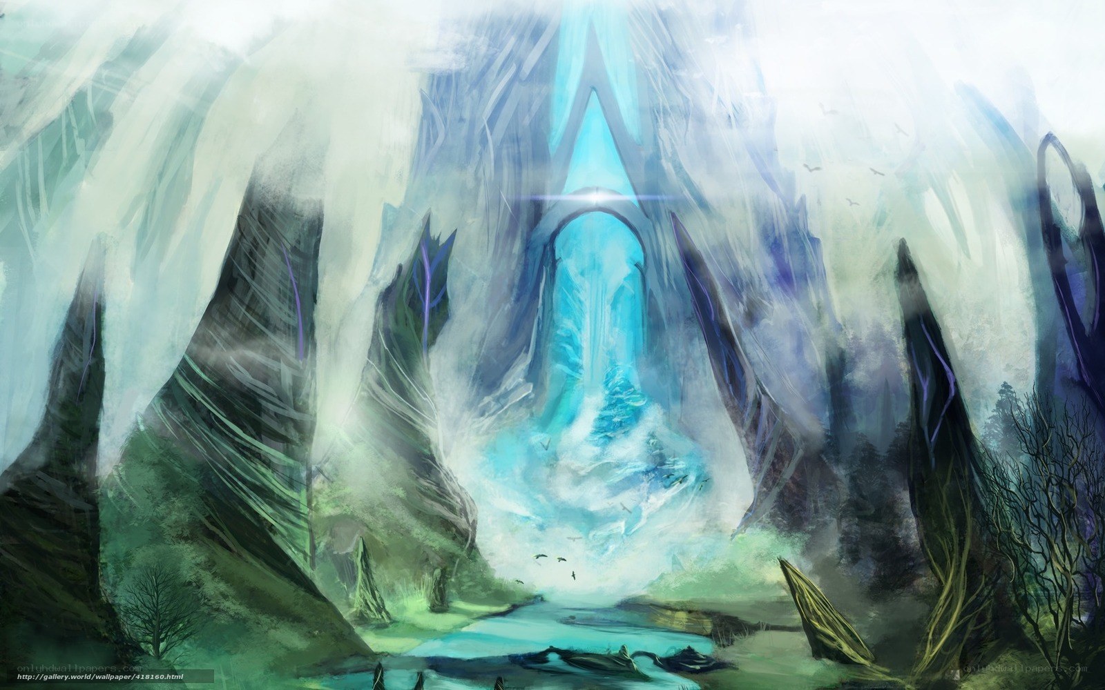 Mystical cave with glowing portal