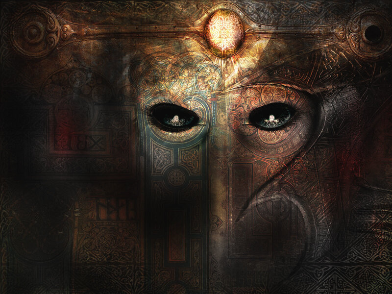 mystical eyes in ancient mask