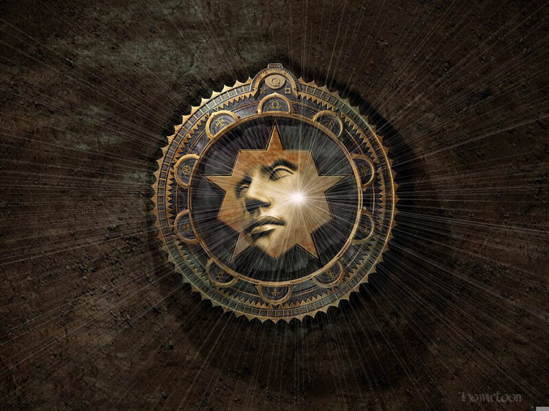 mystical face in star emblem