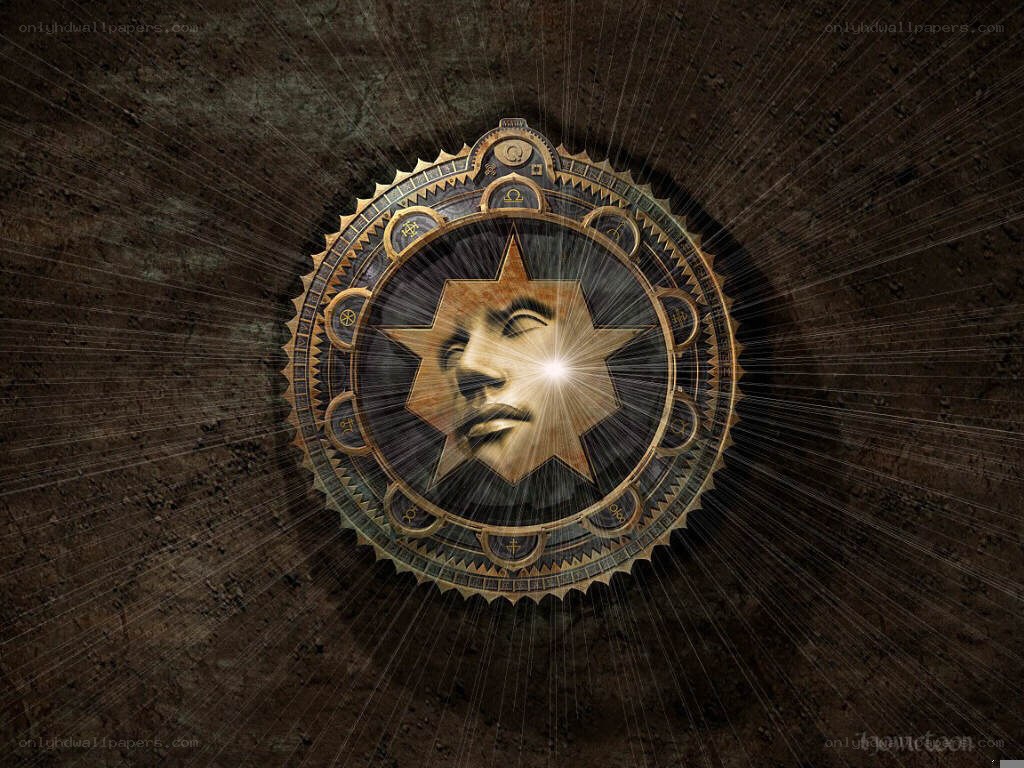 mystical face in star emblem