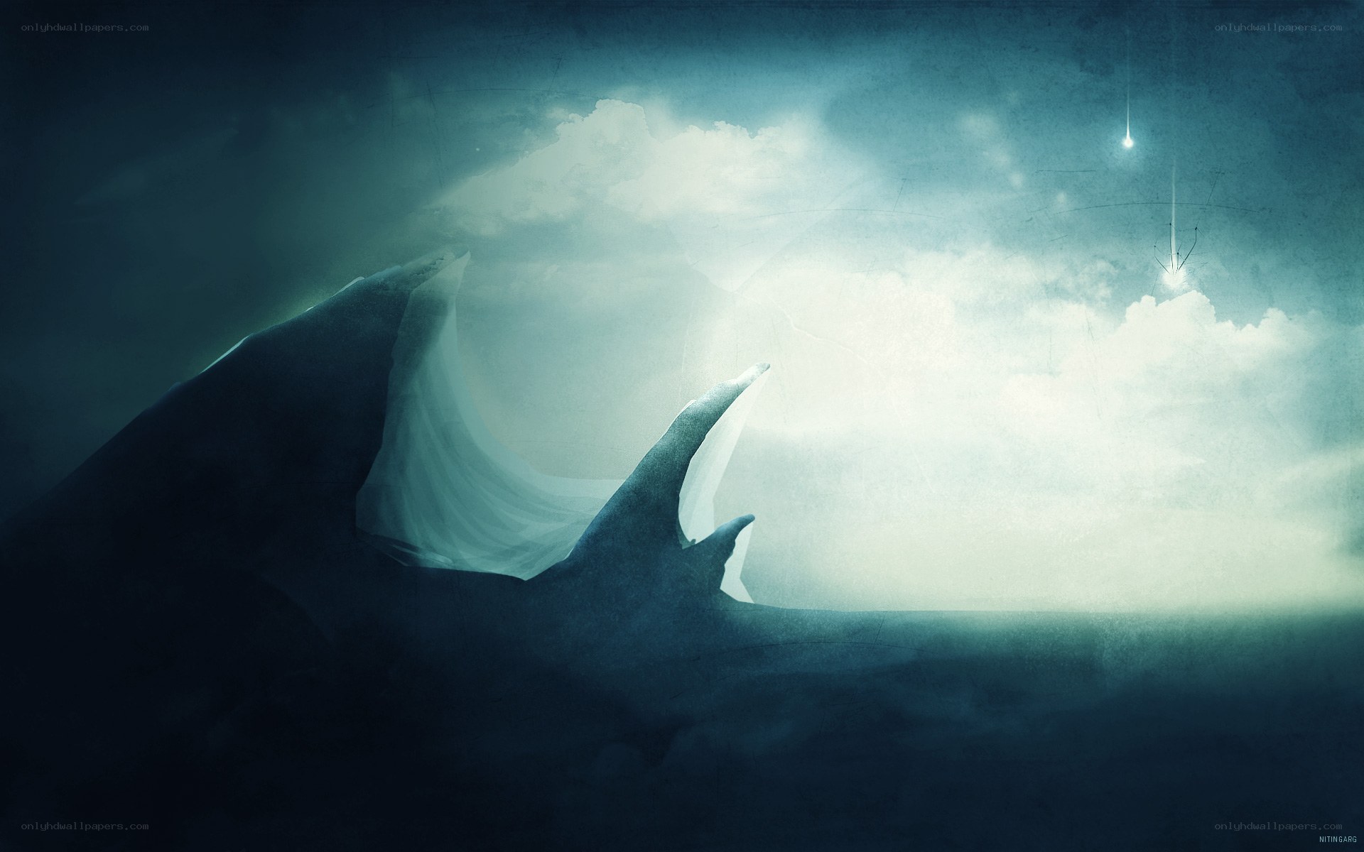 Mystical figure in stormy sky