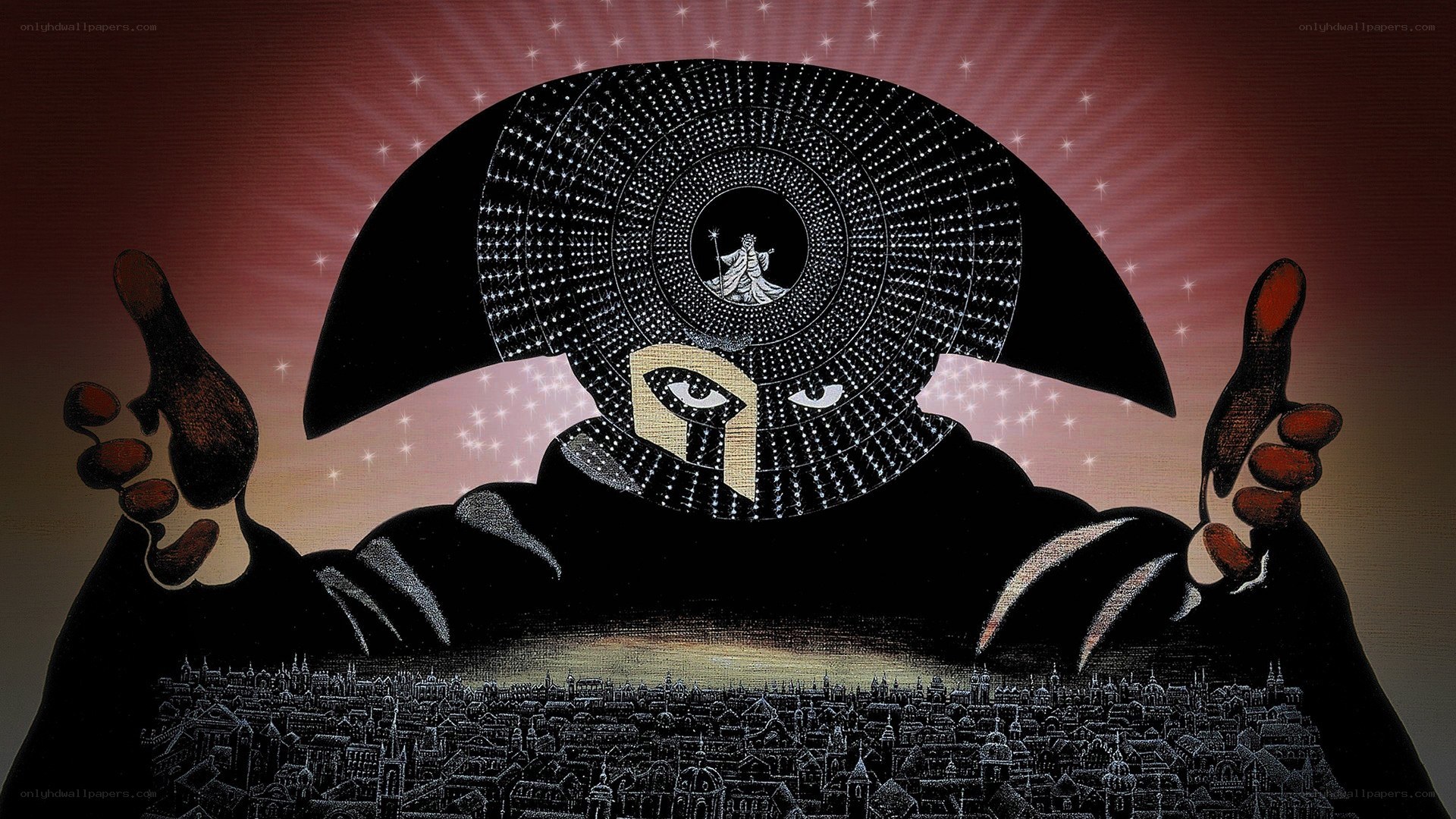 mystical figure over city