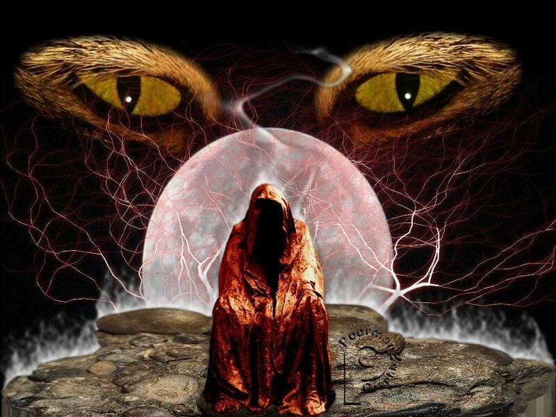 mystical figure under cat eyes