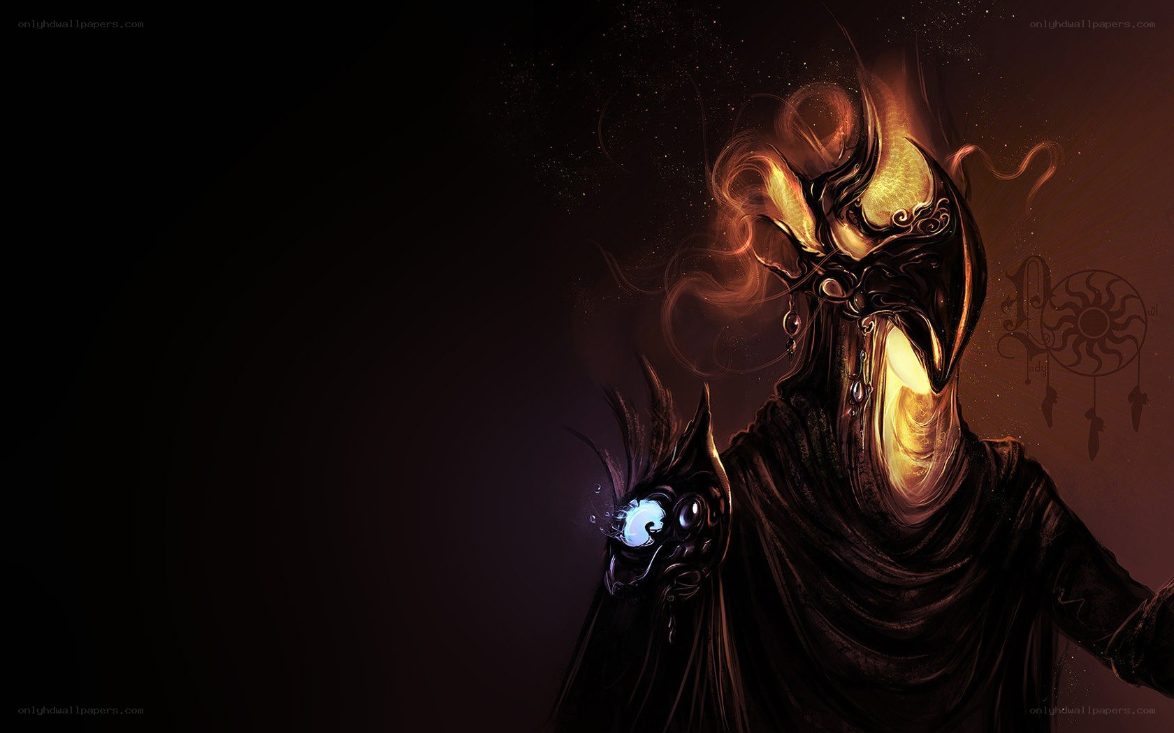 mystical figure with glowing mask