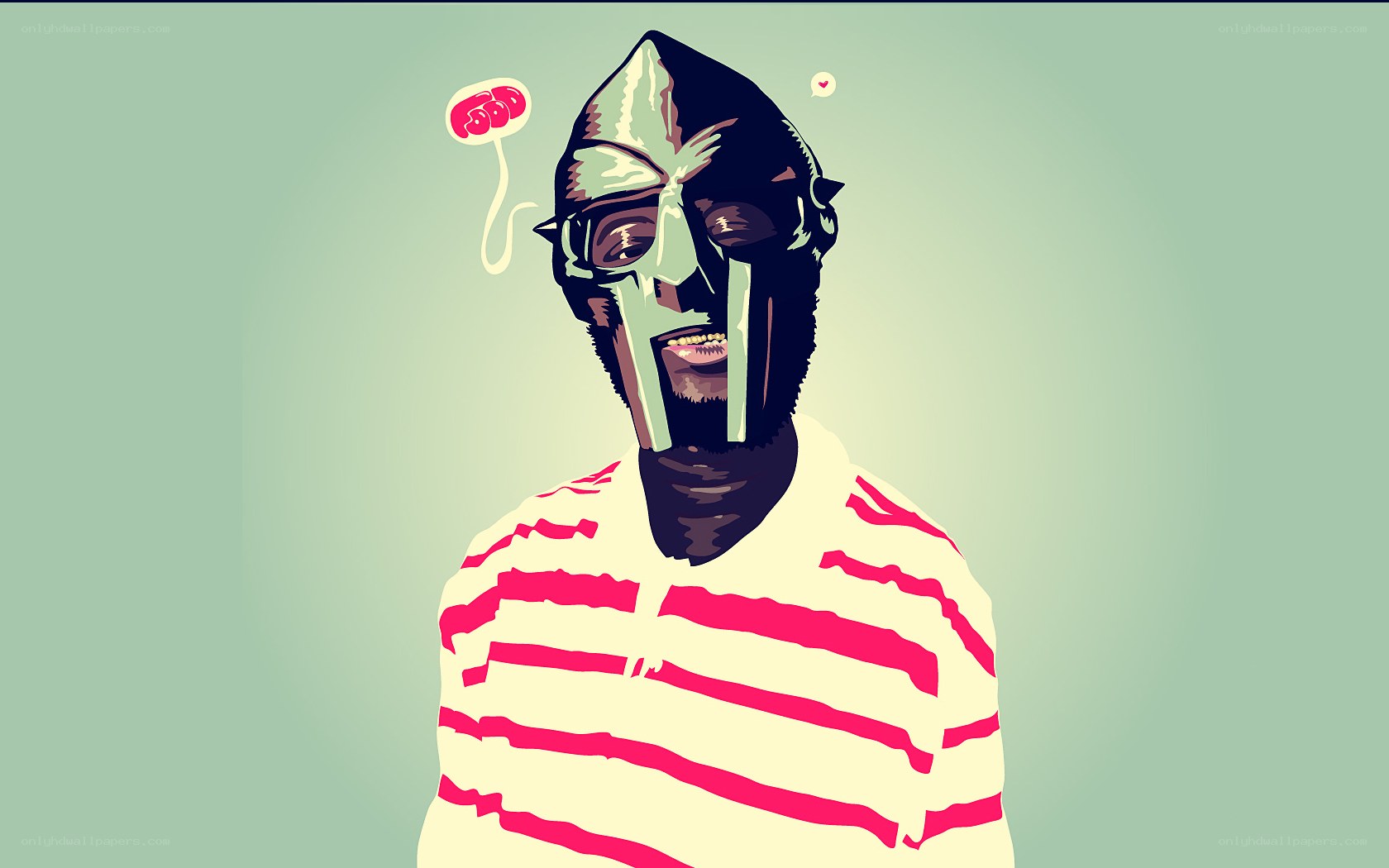 Mystical figure with helmet and thought bubble