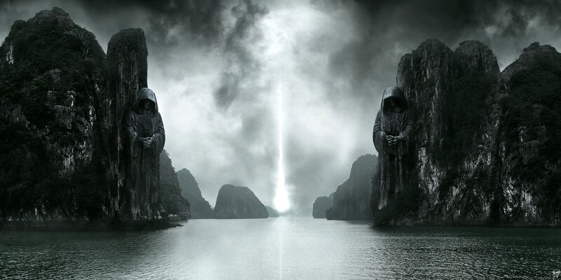 Mystical figures on a stormy sea