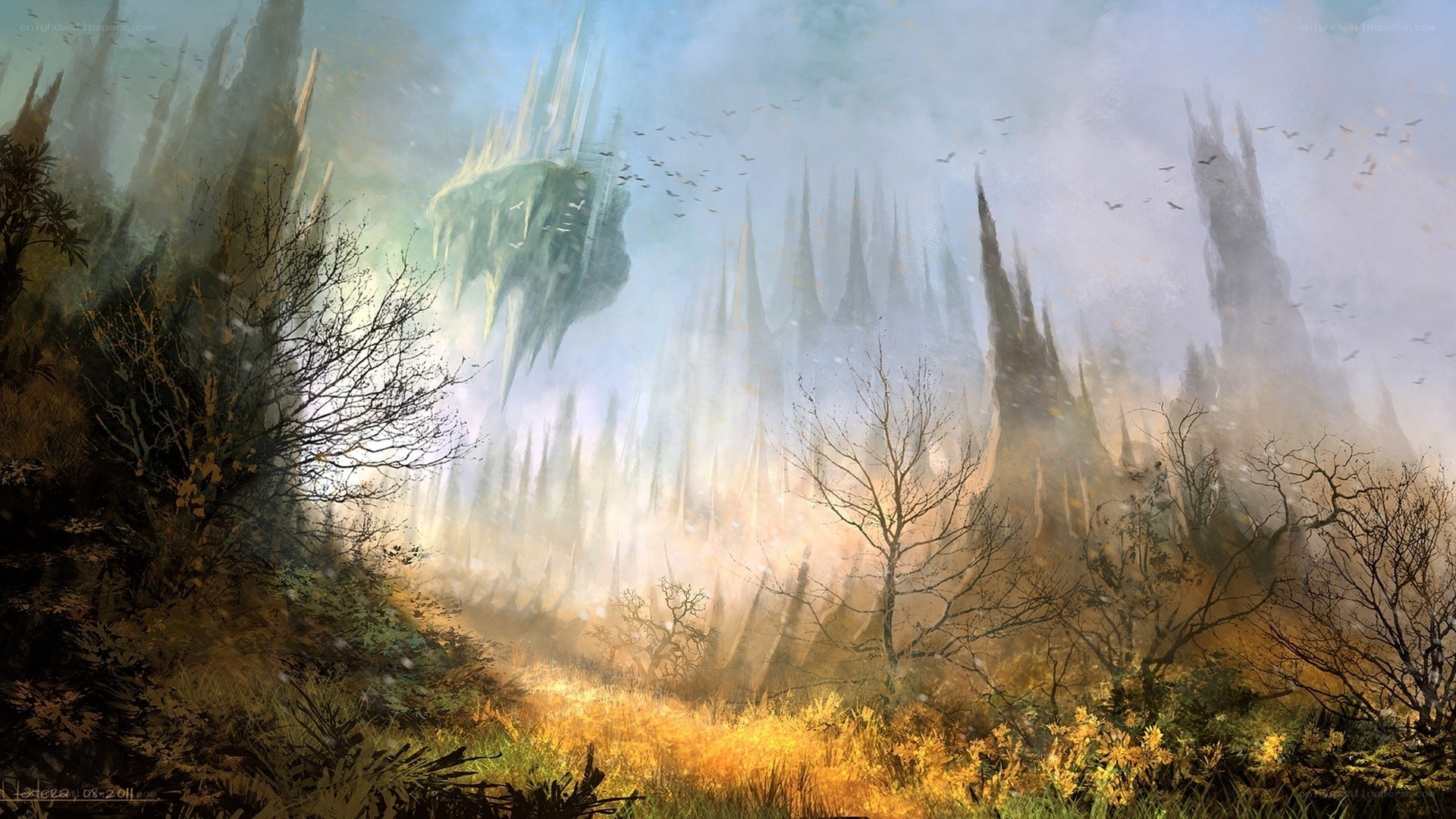 Mystical floating island landscape