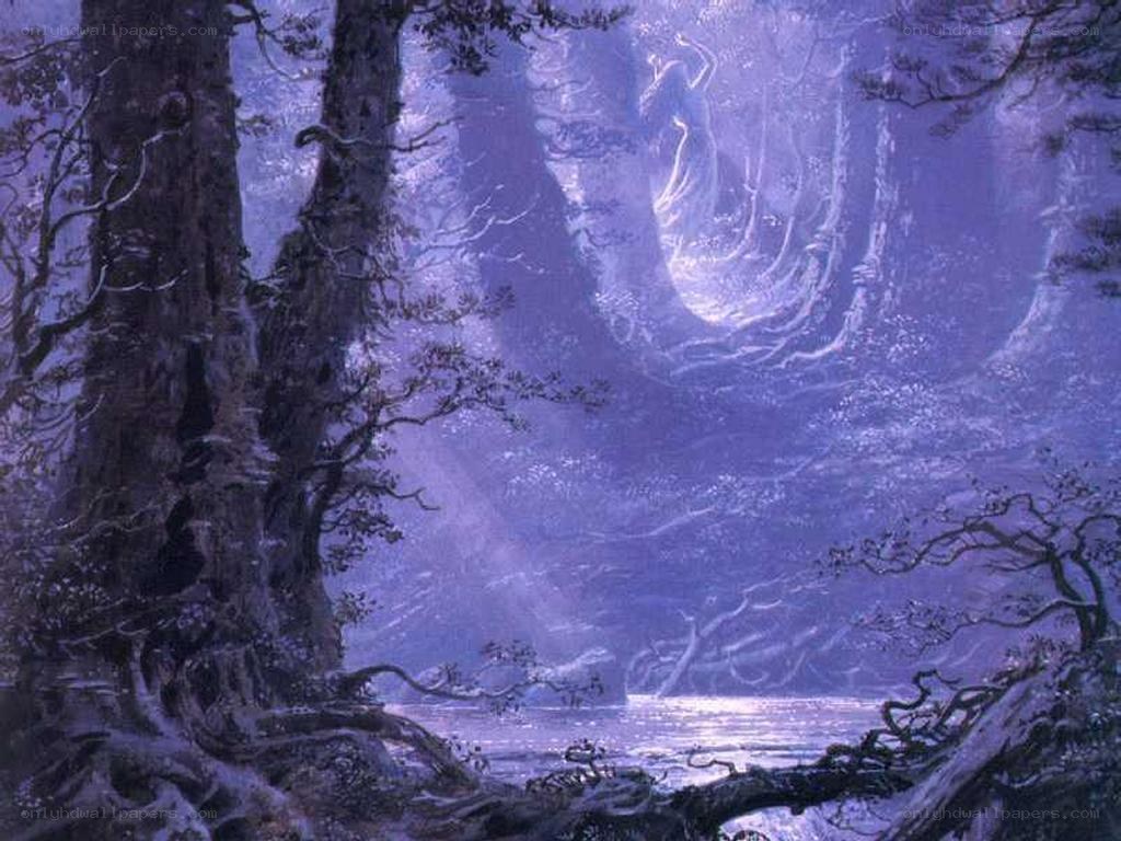 Mystical forest at night