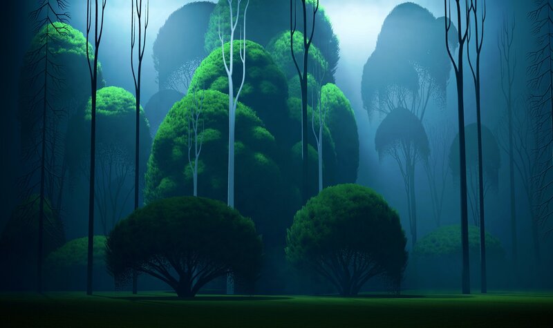 Mystical Forest at Night — Green