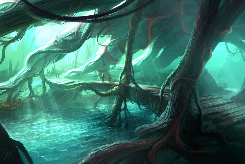 mystical forest bridge