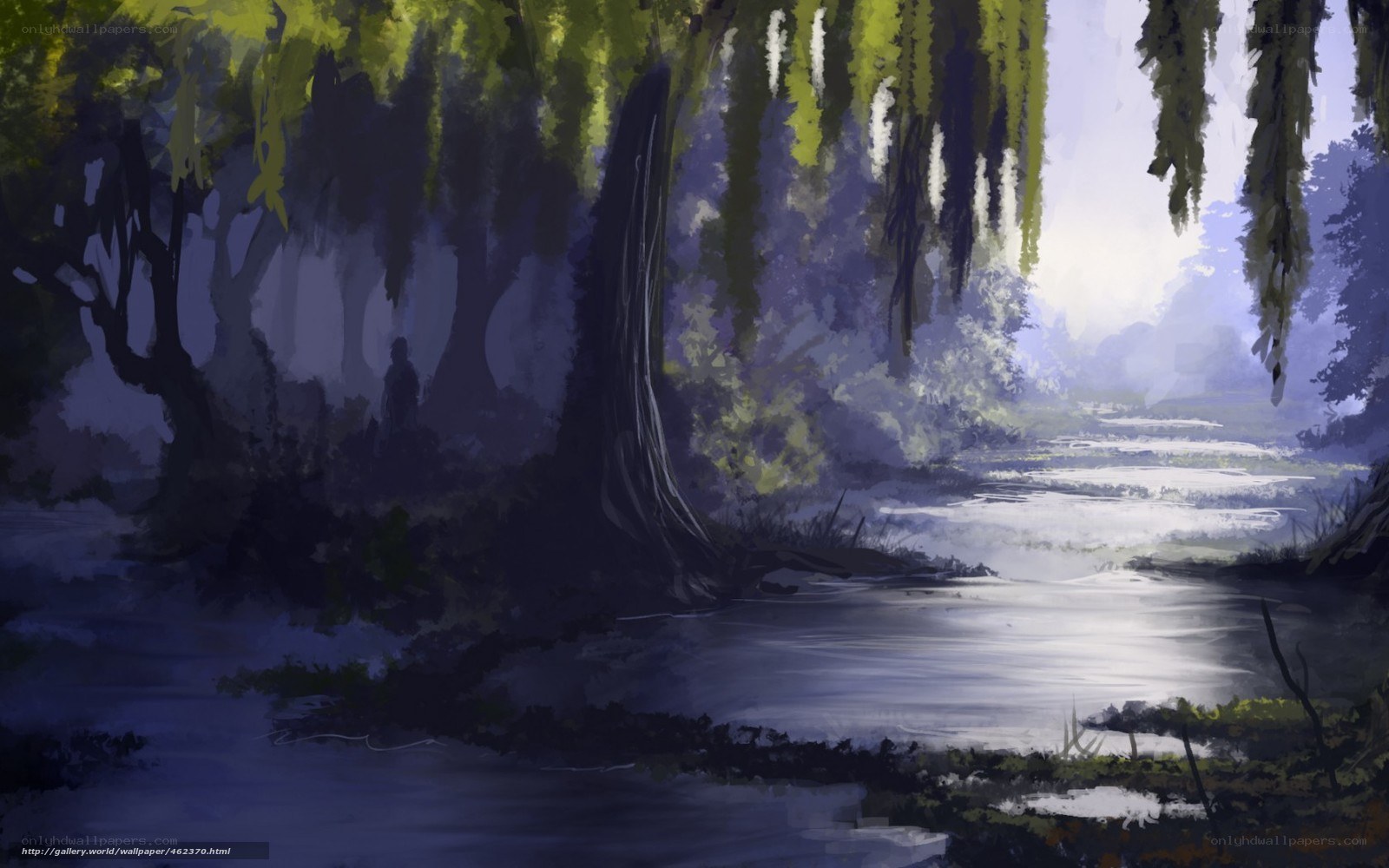Mystical forest river scene